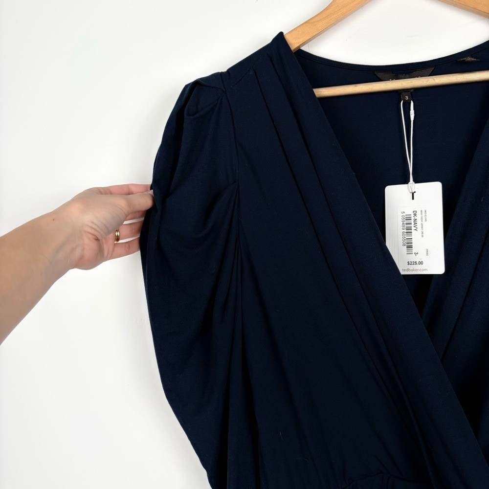 NWT Ted‎ Baker Elvasi Navy Blue Wrap Front Jersey Dress - Picture 6 of 8